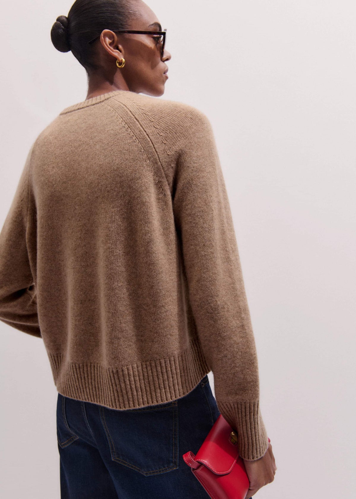 Brown Cashmere Curved Hem Raglan Sweater + Snood | ME+EM