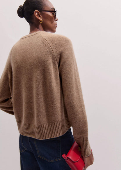 Brown Cashmere Curved Hem Raglan Sweater + Snood | ME+EM