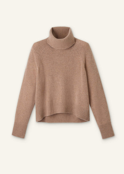 Brown Cashmere Curved Hem Raglan Sweater + Snood | ME+EM