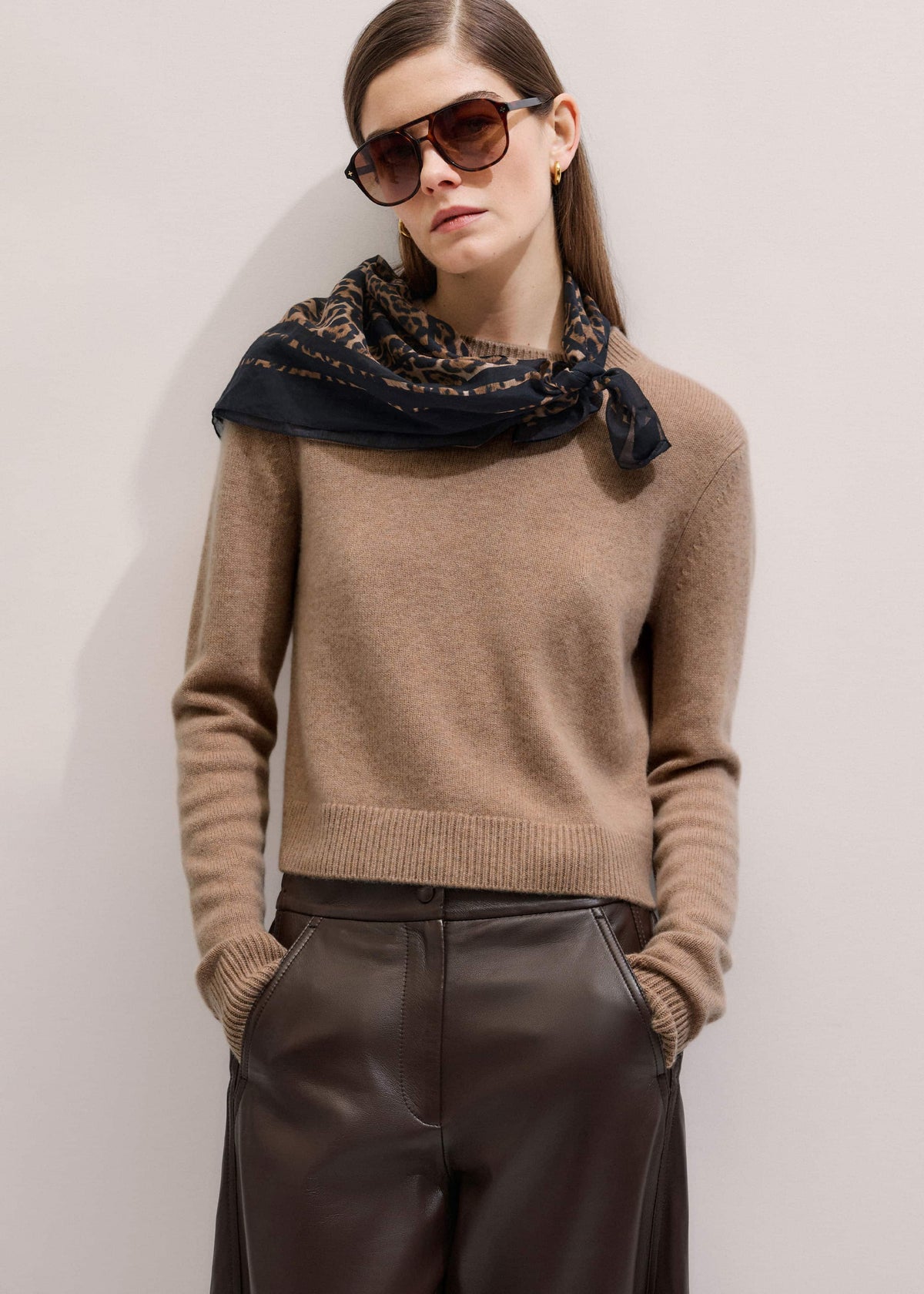 Camel Brown Cashmere Relaxed Crop Sweater | ME+EM