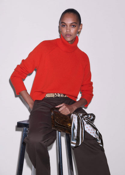 Red Cashmere Curved Hem Raglan Sweater + Snood | ME+EM
