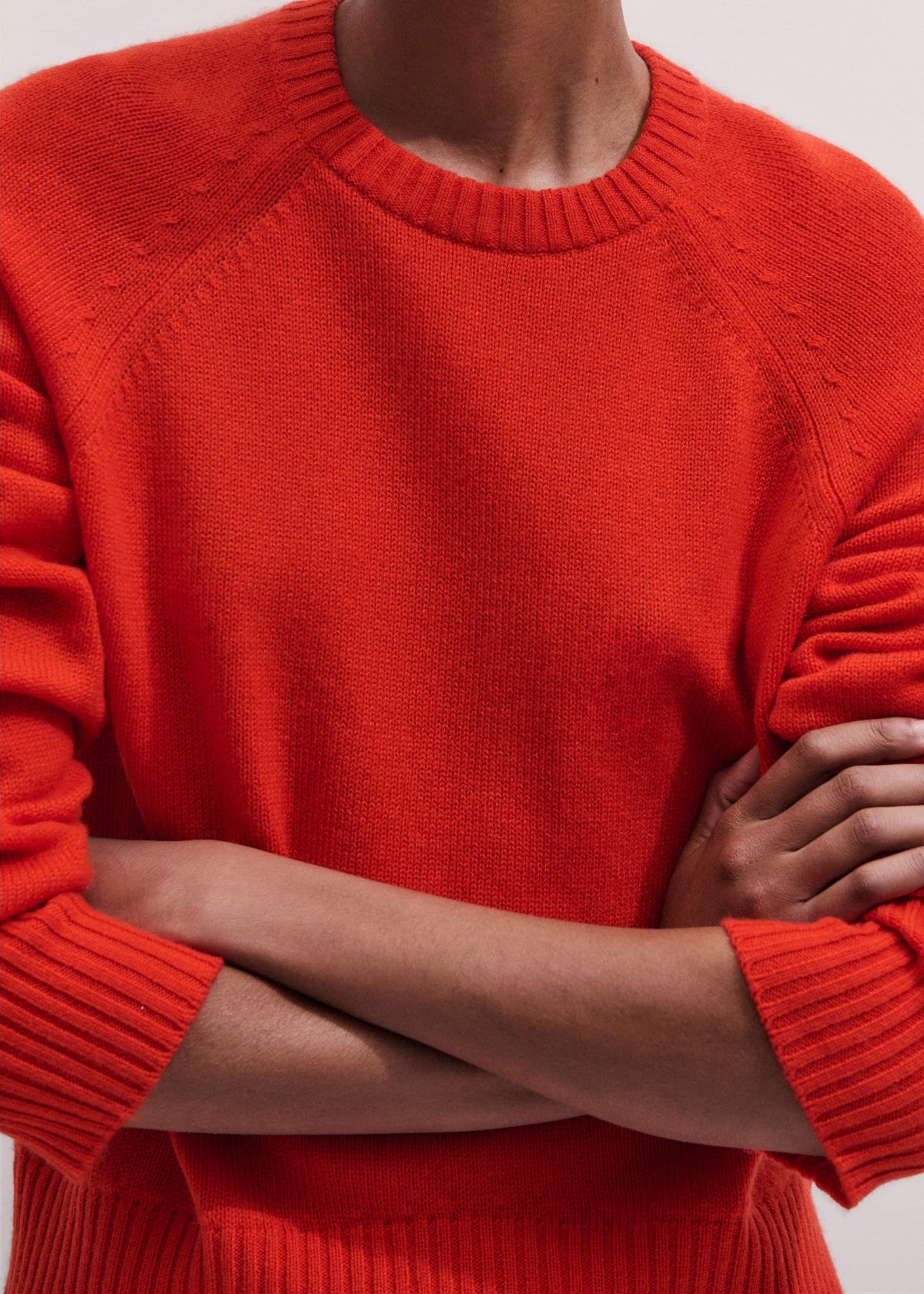Red Cashmere Curved Hem Raglan Sweater + Snood | ME+EM
