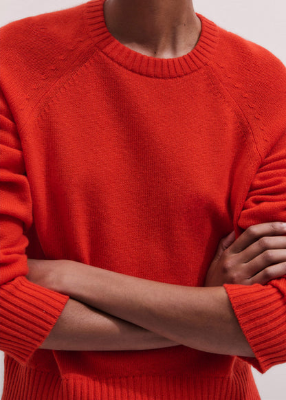 Red Cashmere Curved Hem Raglan Sweater + Snood | ME+EM