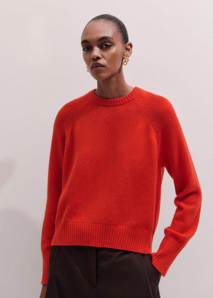 Red Cashmere Curved Hem Raglan Sweater + Snood | ME+EM