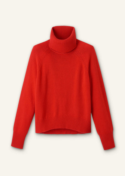 Red Cashmere Curved Hem Raglan Sweater + Snood | ME+EM