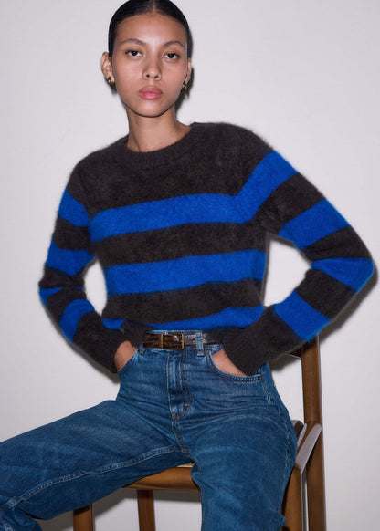 Brown Brushed Cashmere Stripe Crop Jumper | ME+EM