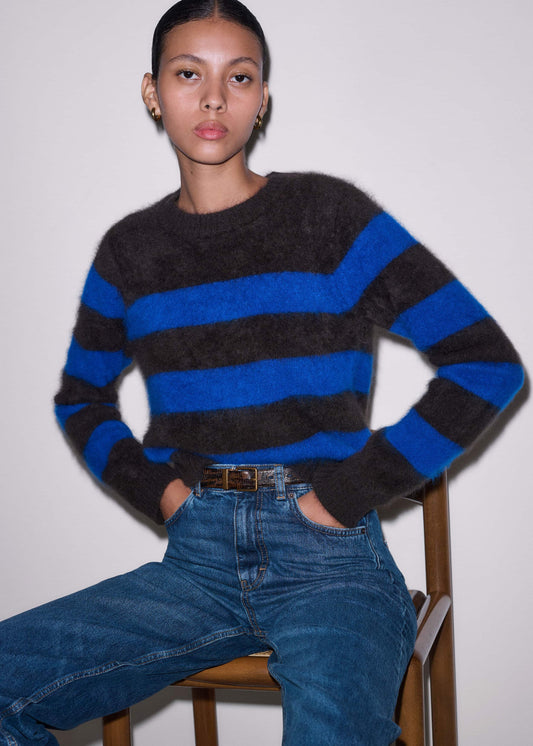 Brown Brushed Cashmere Stripe Crop Jumper | ME+EM