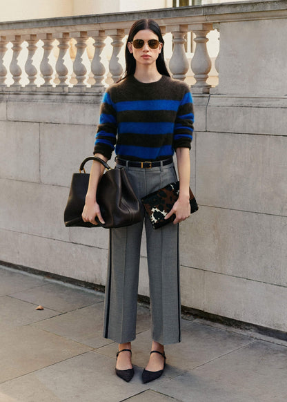 Brown Brushed Cashmere Stripe Crop Jumper | ME+EM