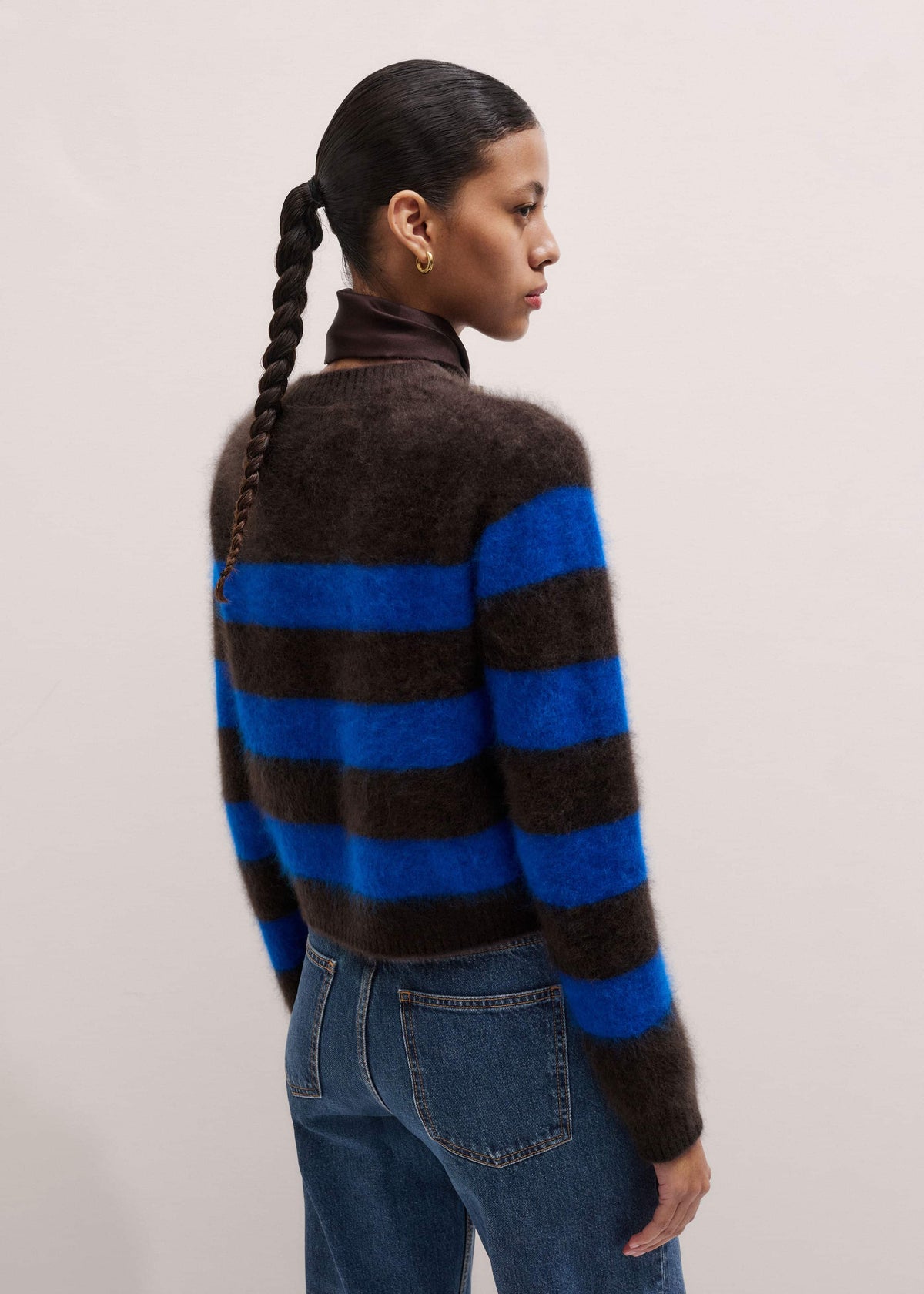 Brown Brushed Cashmere Stripe Crop Jumper | ME+EM