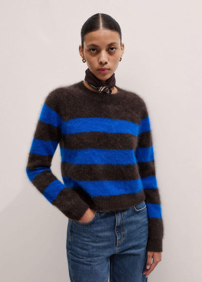 Brown Brushed Cashmere Stripe Crop Jumper | ME+EM