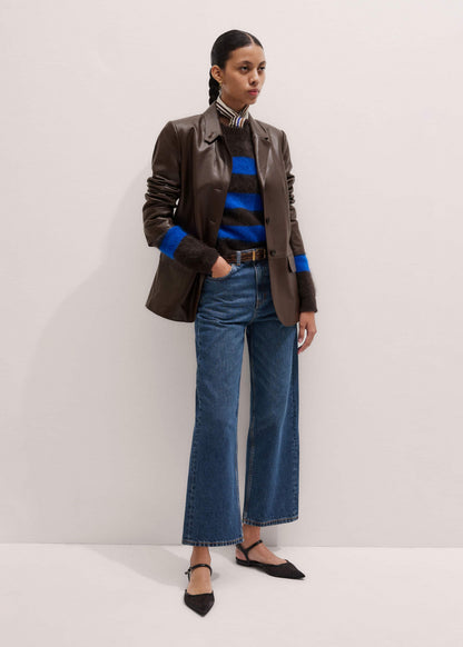 Brown Brushed Cashmere Stripe Crop Jumper | ME+EM