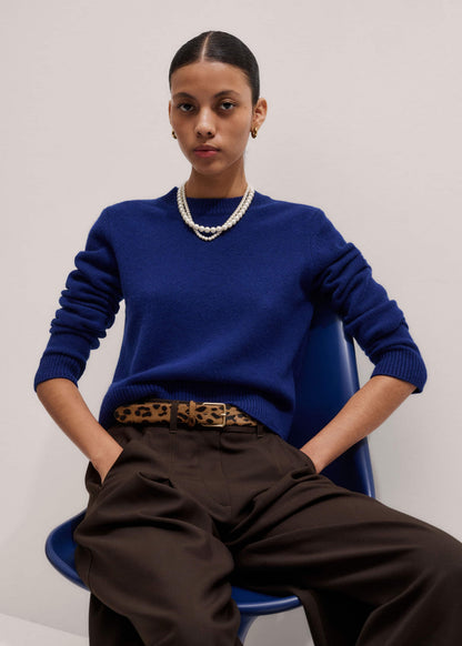 Blue Cashmere Relaxed Crop Sweater | ME+EM