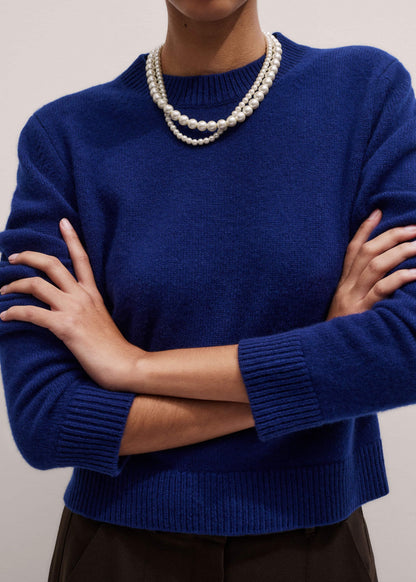 Blue Cashmere Relaxed Crop Sweater | ME+EM