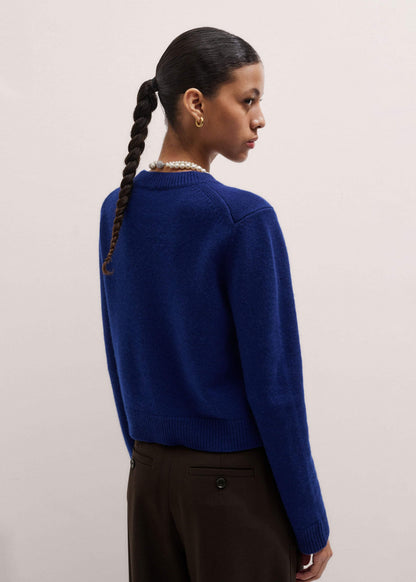 Blue Cashmere Relaxed Crop Sweater | ME+EM