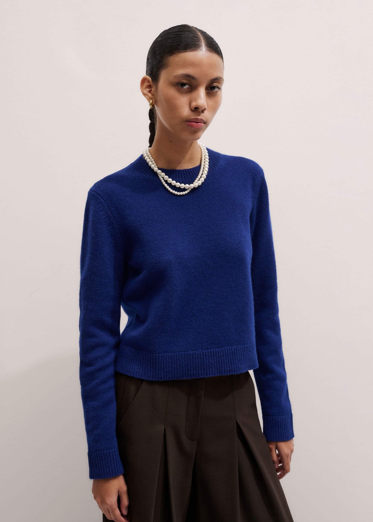 Blue Cashmere Relaxed Crop Sweater | ME+EM