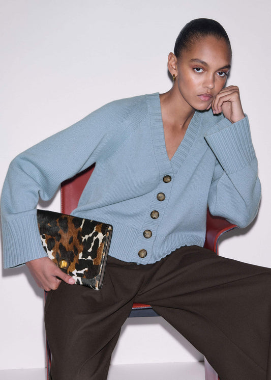 Blue V-Neck Relaxed Raglan Cardigan | ME+EM