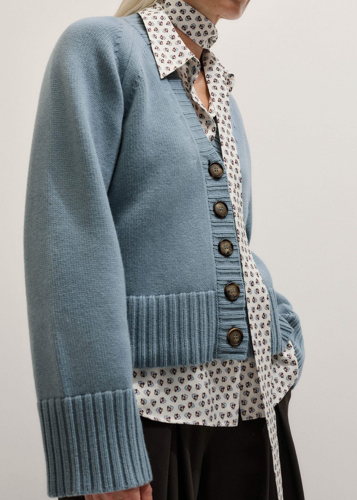 Blue V-Neck Relaxed Raglan Cardigan | ME+EM