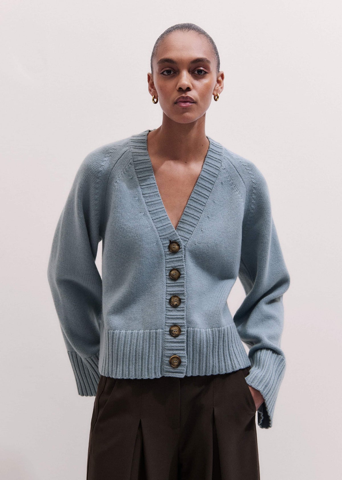 Blue V-Neck Relaxed Raglan Cardigan | ME+EM
