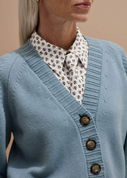 Blue V-Neck Relaxed Raglan Cardigan | ME+EM