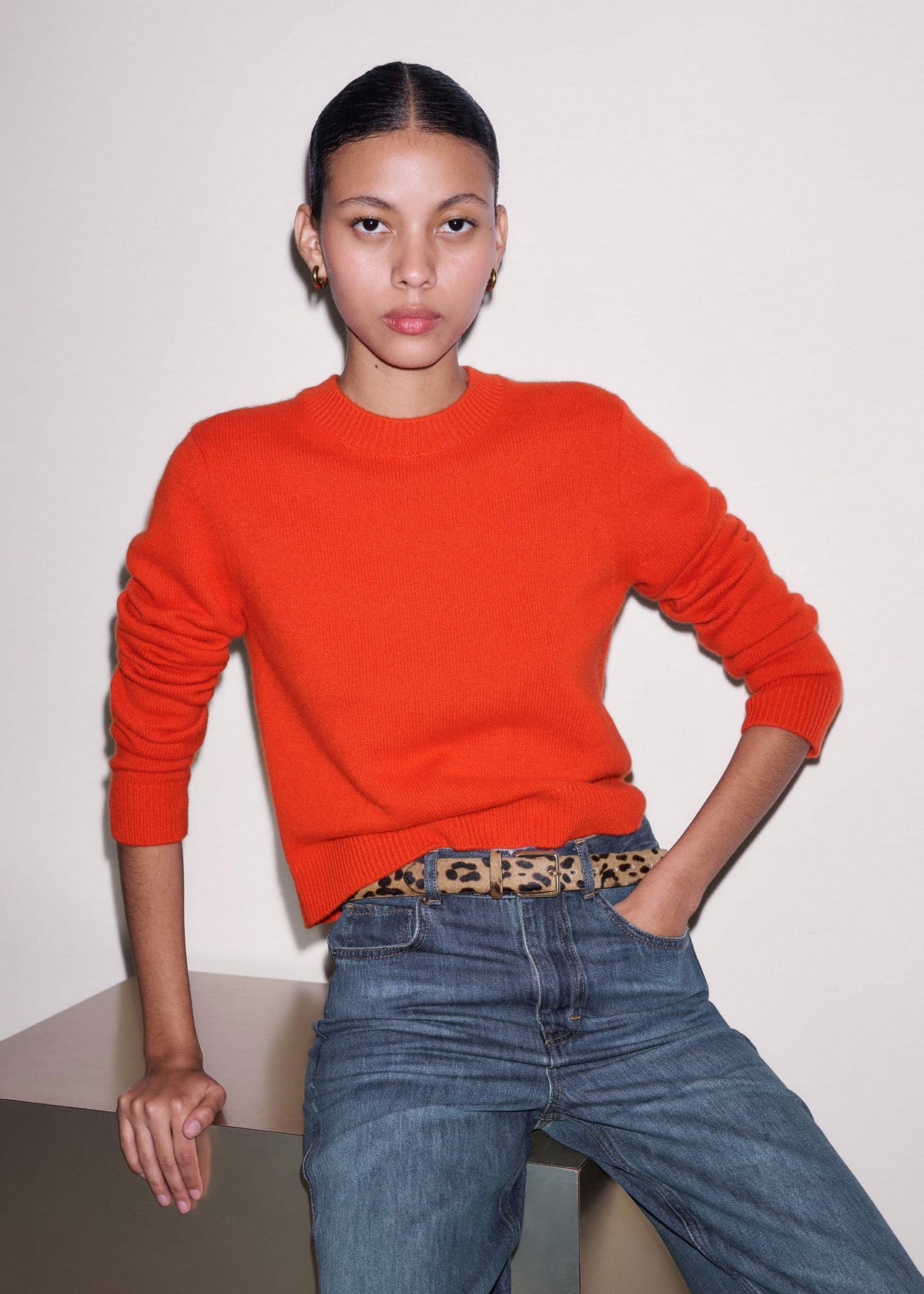 Orange Cashmere Relaxed Crop Sweater | ME+EM