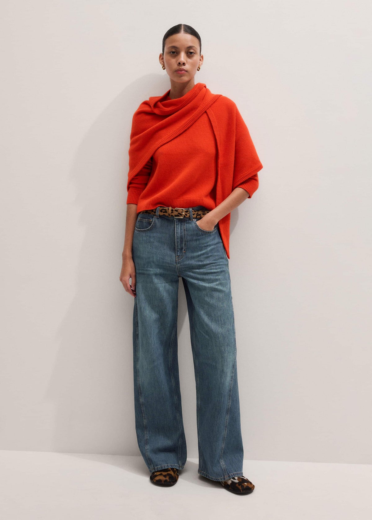 Orange Cashmere Relaxed Crop Sweater | ME+EM