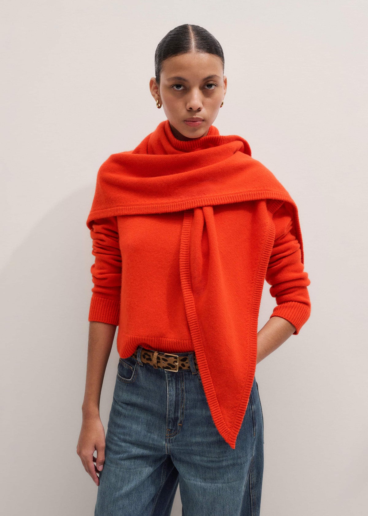 Orange Cashmere Relaxed Crop Sweater | ME+EM