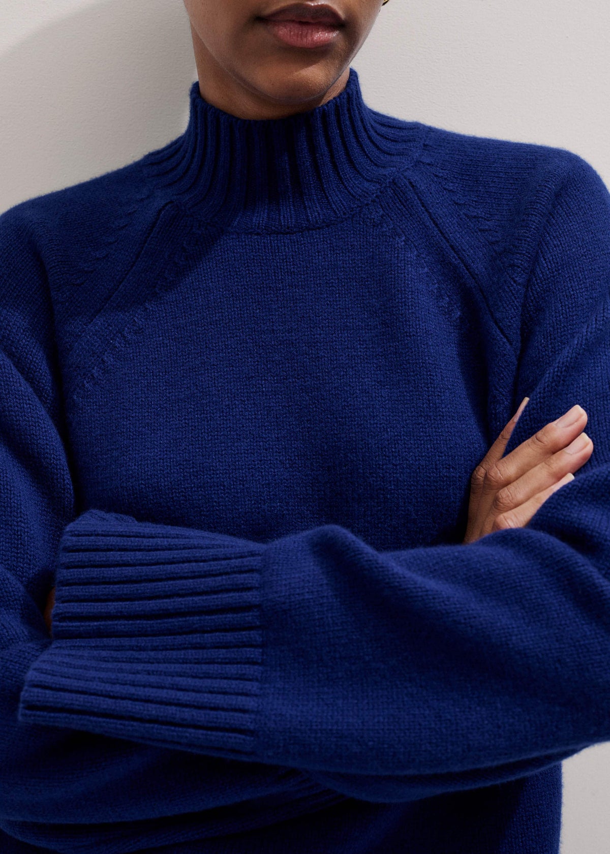 Blue High Neck Relaxed Raglan Sweater | ME+EM