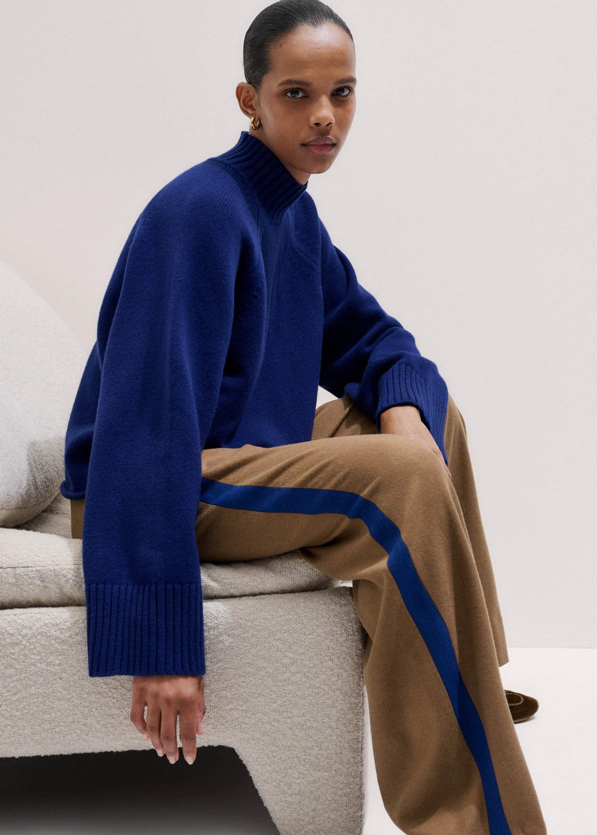 Blue High Neck Relaxed Raglan Sweater | ME+EM