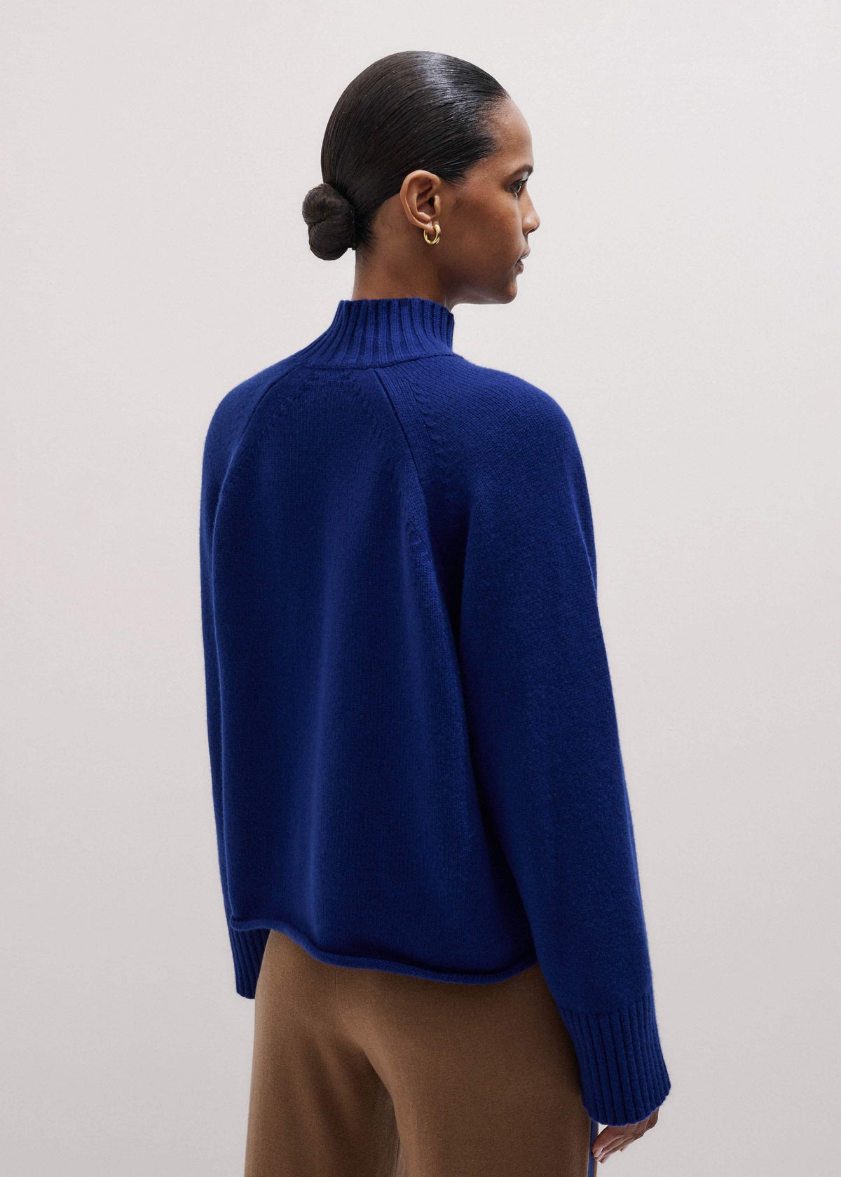 Blue High Neck Relaxed Raglan Sweater | ME+EM