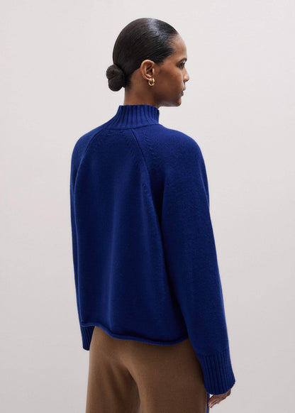Blue High Neck Relaxed Raglan Sweater | ME+EM