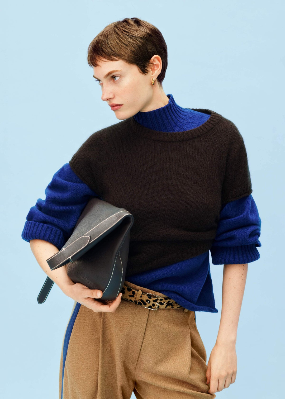Blue High Neck Relaxed Raglan Sweater | ME+EM