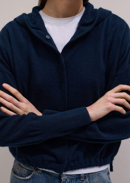 Dark Navy Cashmere Drop Shoulder Box Crop Hoodie | ME+EM