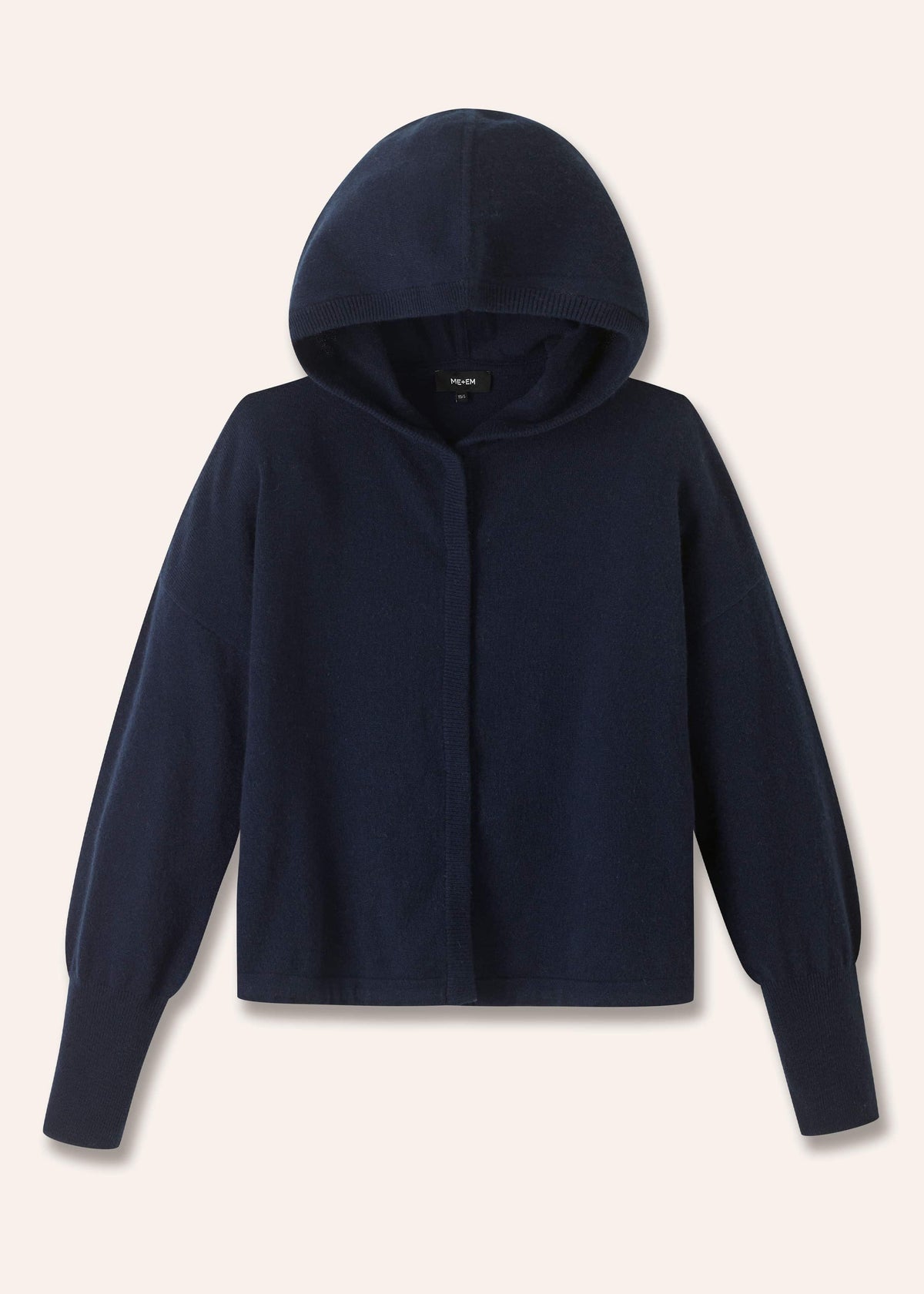 Dark Navy Cashmere Drop Shoulder Box Crop Hoodie | ME+EM