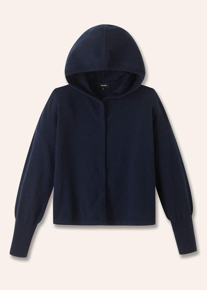 Dark Navy Cashmere Drop Shoulder Box Crop Hoodie | ME+EM