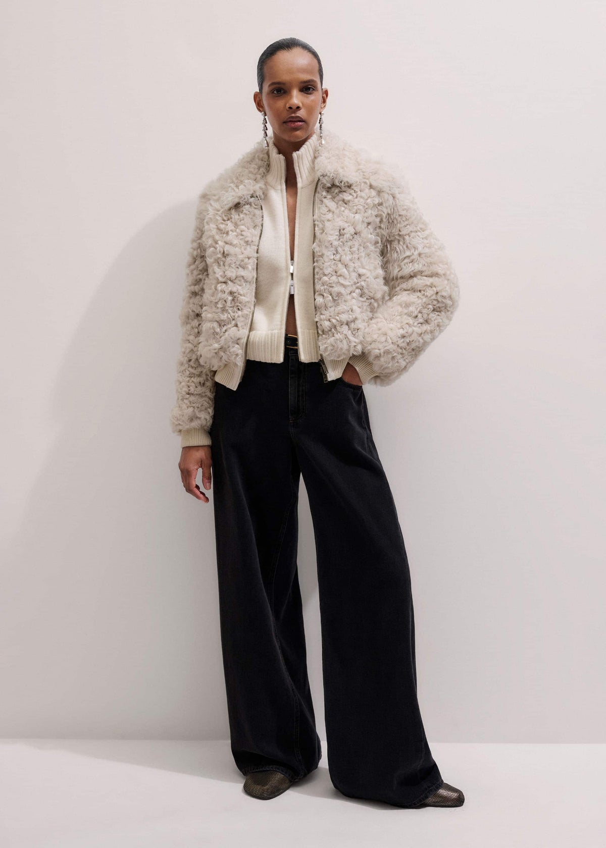 Cream Two-Way Zip Jacket | ME+EM