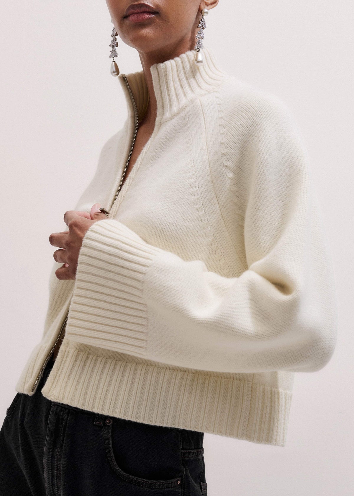 Cream Two-Way Zip Jacket | ME+EM