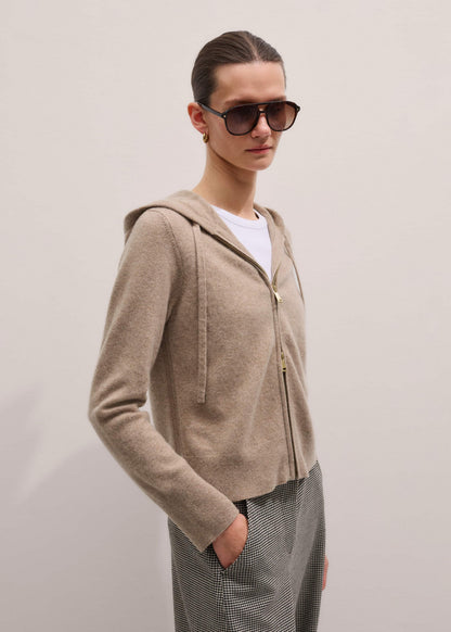 Light Brown Cashmere Two-Way Zip Straight Hoodie | ME+EM