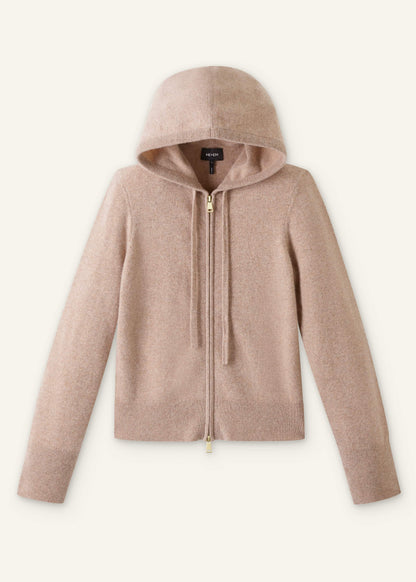 Light Brown Cashmere Two-Way Zip Straight Hoodie | ME+EM