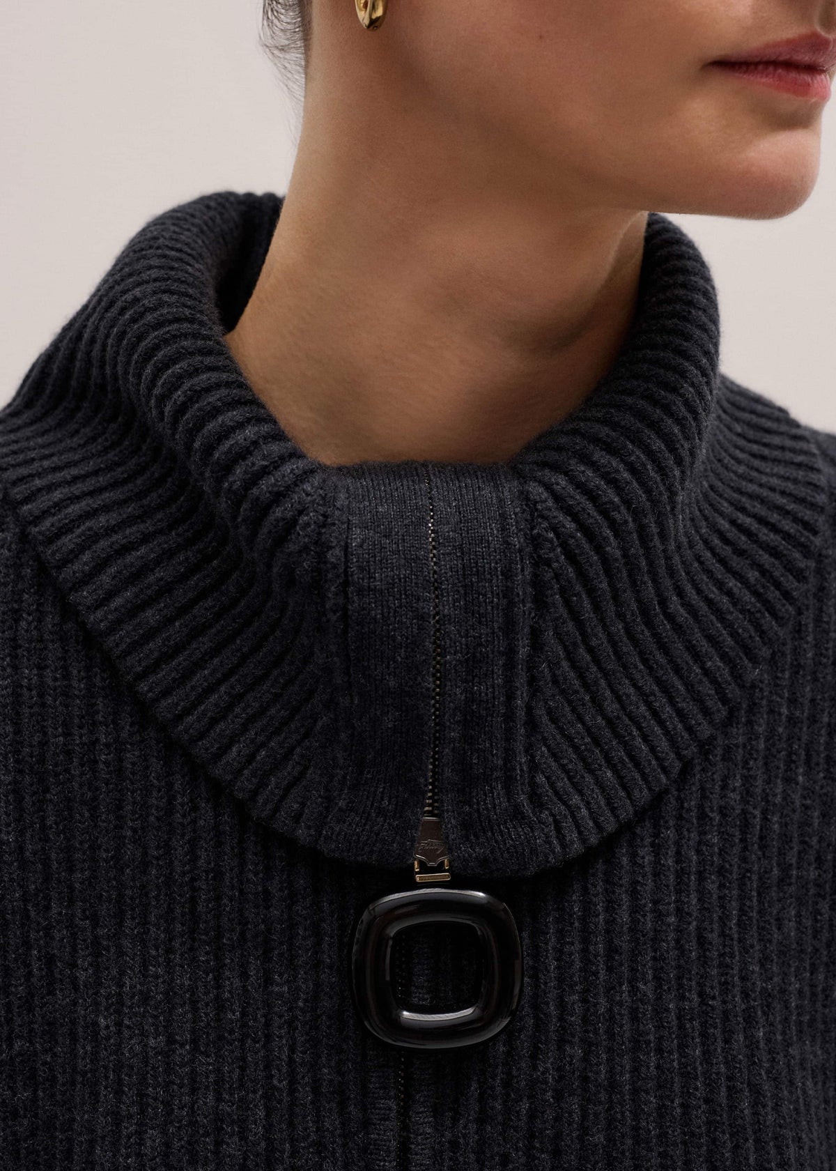 Grey Relaxed Fly Neck Zip Jumper | ME+EM