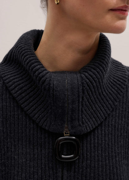 Grey Relaxed Fly Neck Zip Jumper | ME+EM