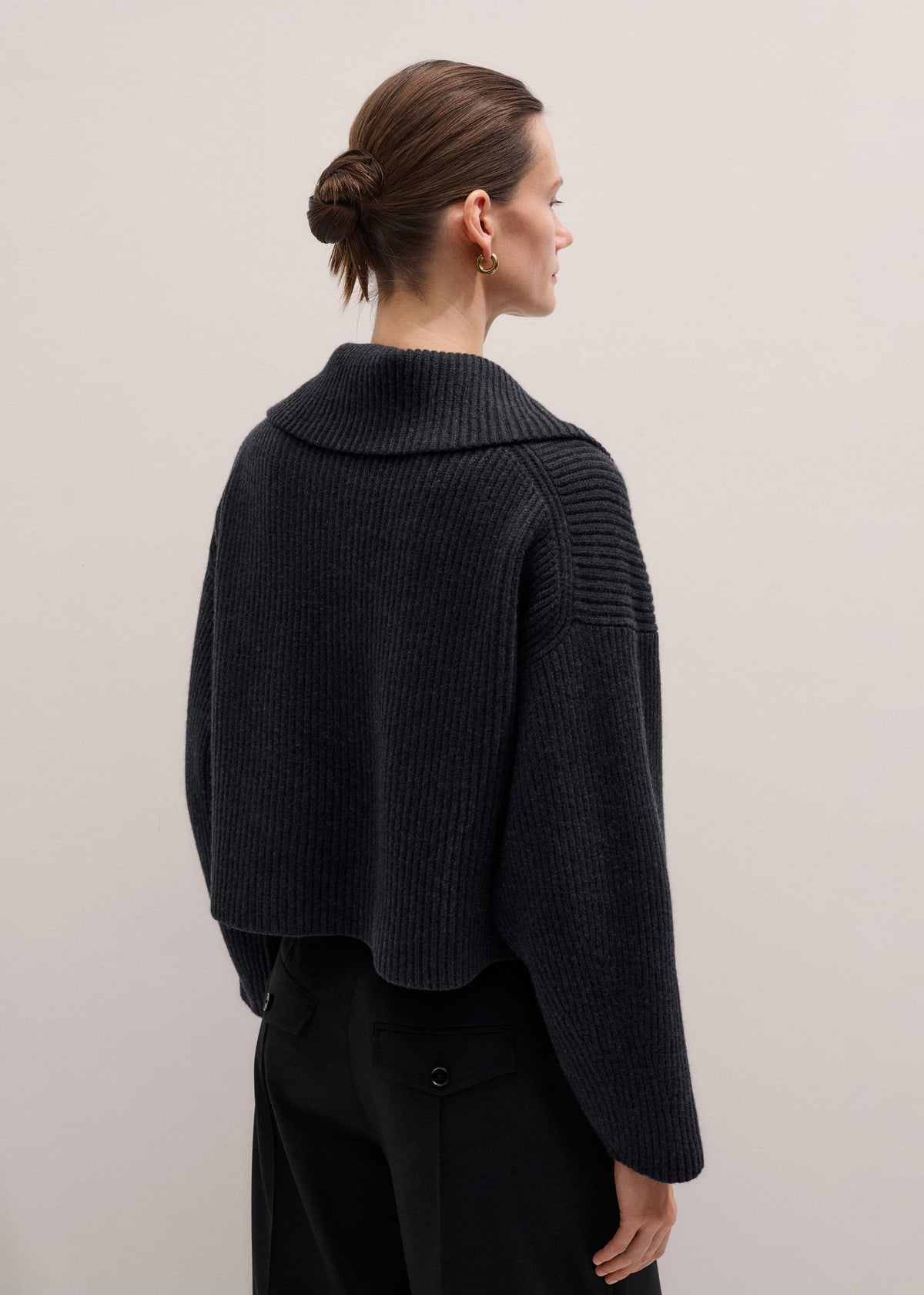 Grey Relaxed Fly Neck Zip Jumper | ME+EM