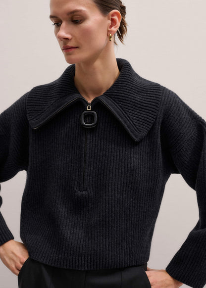 Grey Relaxed Fly Neck Zip Jumper | ME+EM