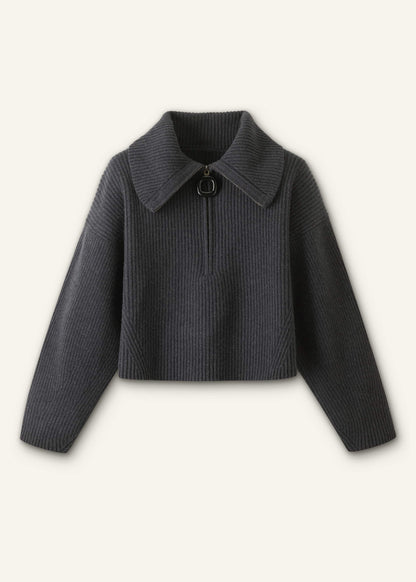 Grey Relaxed Fly Neck Zip Jumper | ME+EM