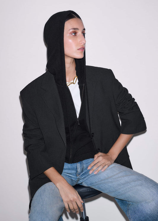 Black Cashmere Sleeveless Relaxed Zip Hoodie | ME+EM