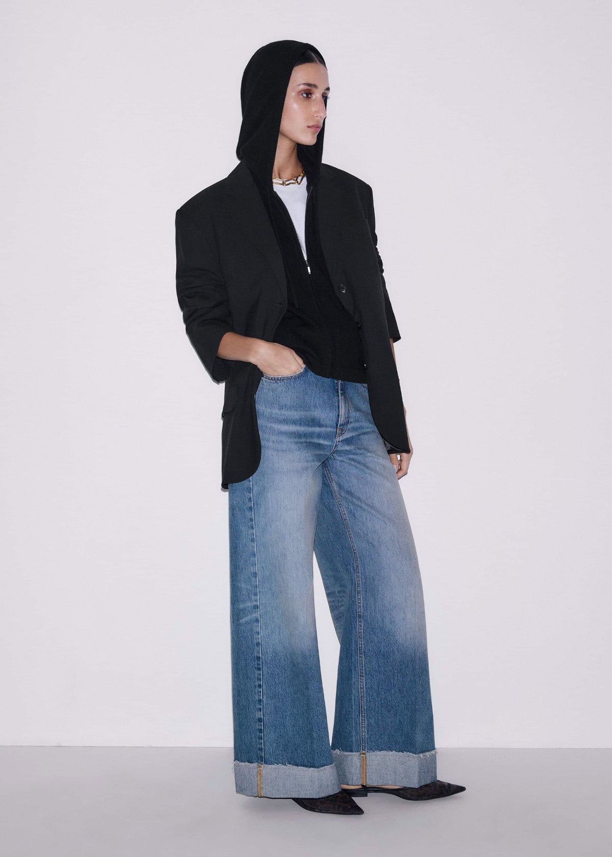 Black Cashmere Sleeveless Relaxed Zip Hoodie | ME+EM
