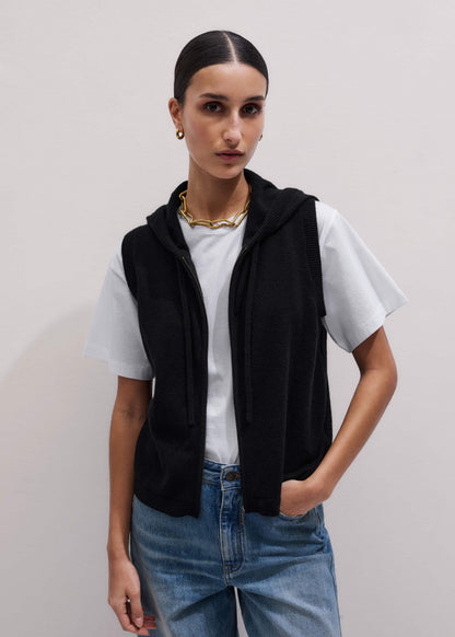 Black Cashmere Sleeveless Relaxed Zip Hoodie | ME+EM
