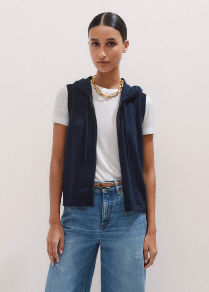 Navy Icon Cashmere Sleeveless Blazer Hoodie | Knitwear | ME+EM