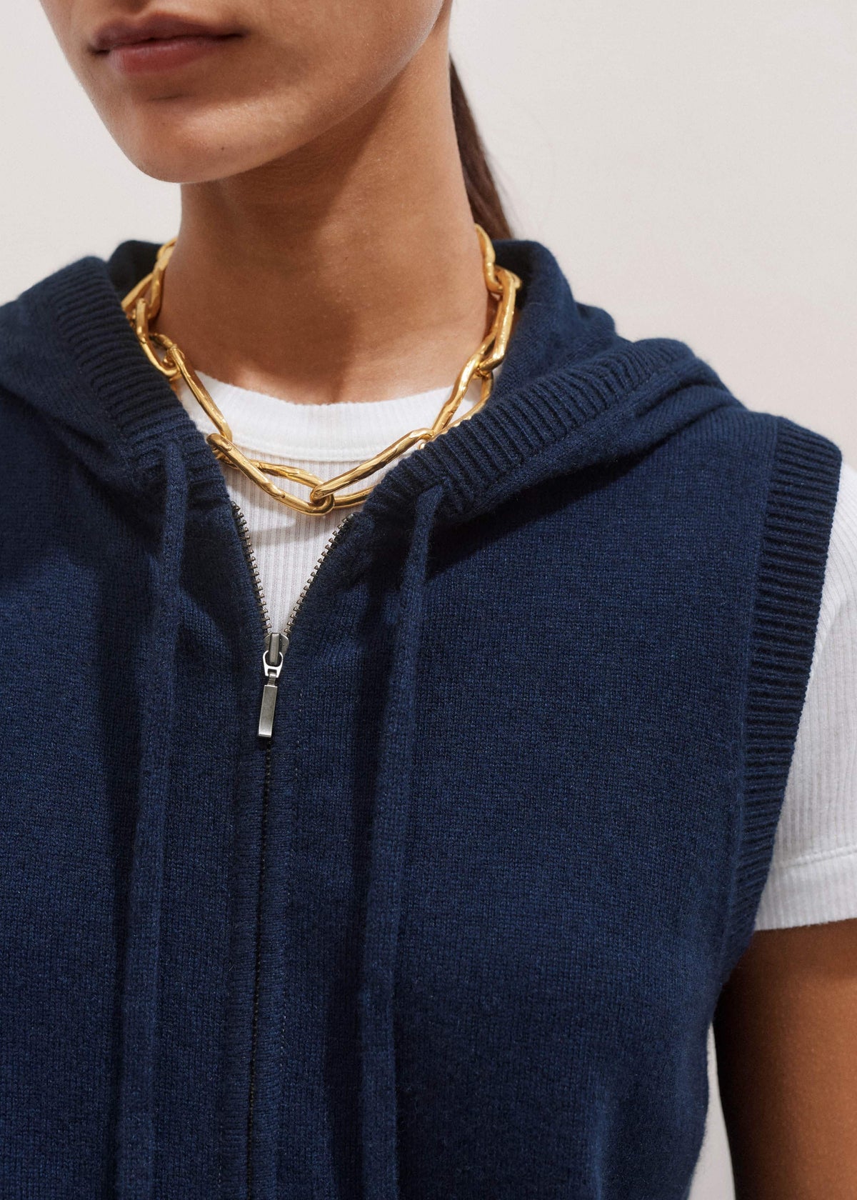 Navy Icon Cashmere Sleeveless Blazer Hoodie | Knitwear | ME+EM