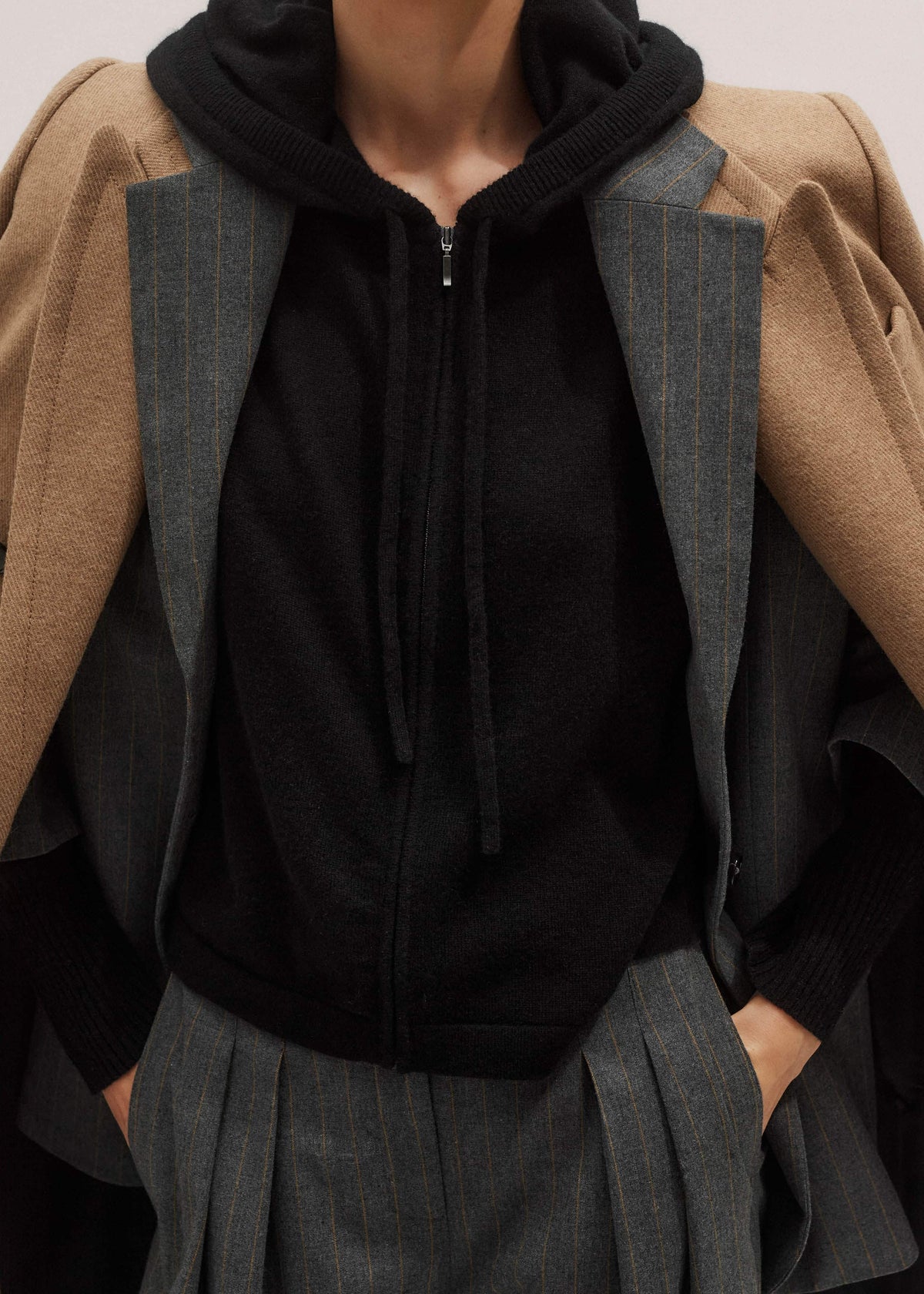 Black Cashmere Relaxed Fit Box Zip Hoodie | ME+EM