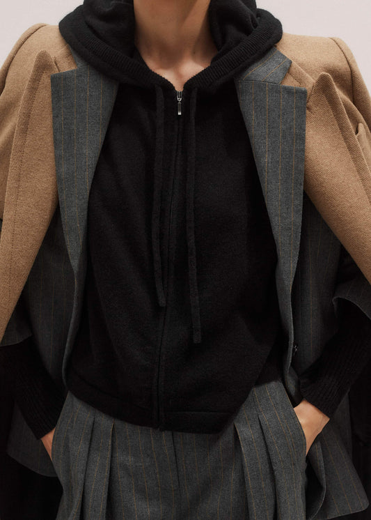 Black Cashmere Relaxed Fit Box Zip Hoodie | ME+EM